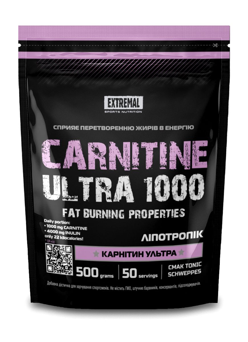 Карнітин Extremal Carnitine Ultra 1000, 500 г – L-carnitine для схуднення у формі порошку для смачних коктейлів